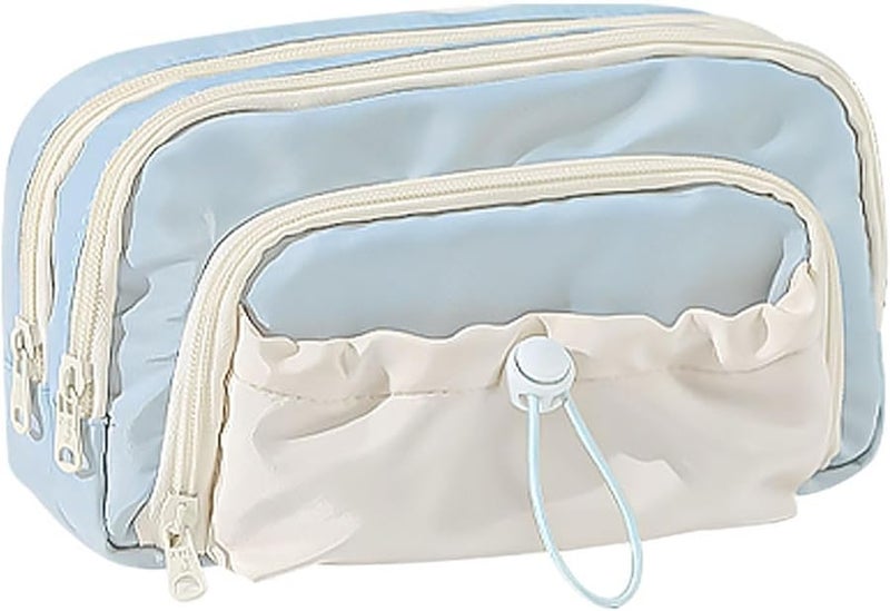 Blue Large Capacity Pencil Case With Handle Multi Compartment Pen Organizer For Students Adults - Image 5